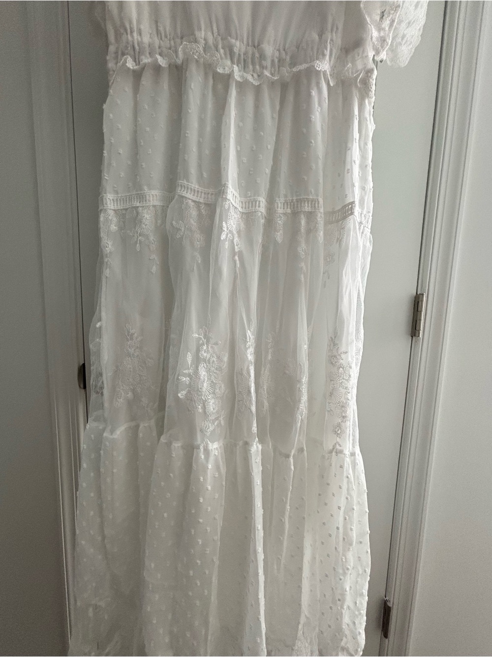 NWOT White Lace Tiered V-Neck Maxi Dress - Picture 6 of 7